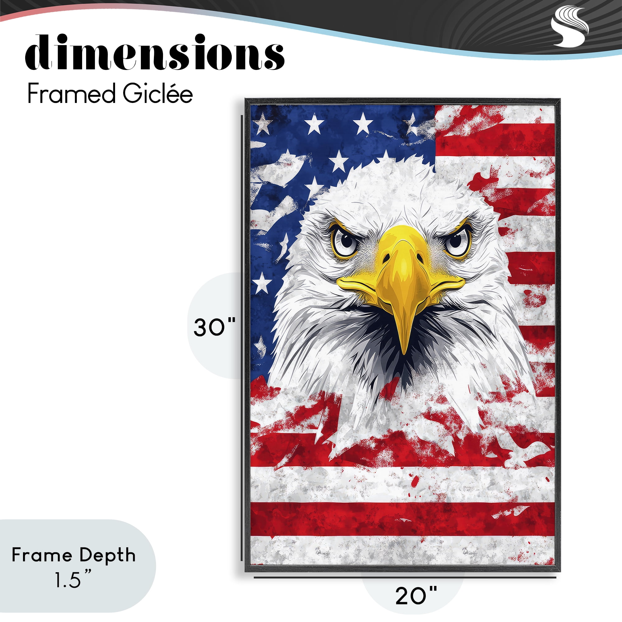 Stupell Industries Patriotic Bald Eagle Flag Black Framed Giclee Art, design by The Wands Want