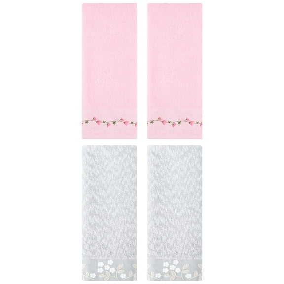 Unique Bargains 4 Pcs Striped Hand Towel Decor Light Grey/Orange 14" x 30"/13" x 29"