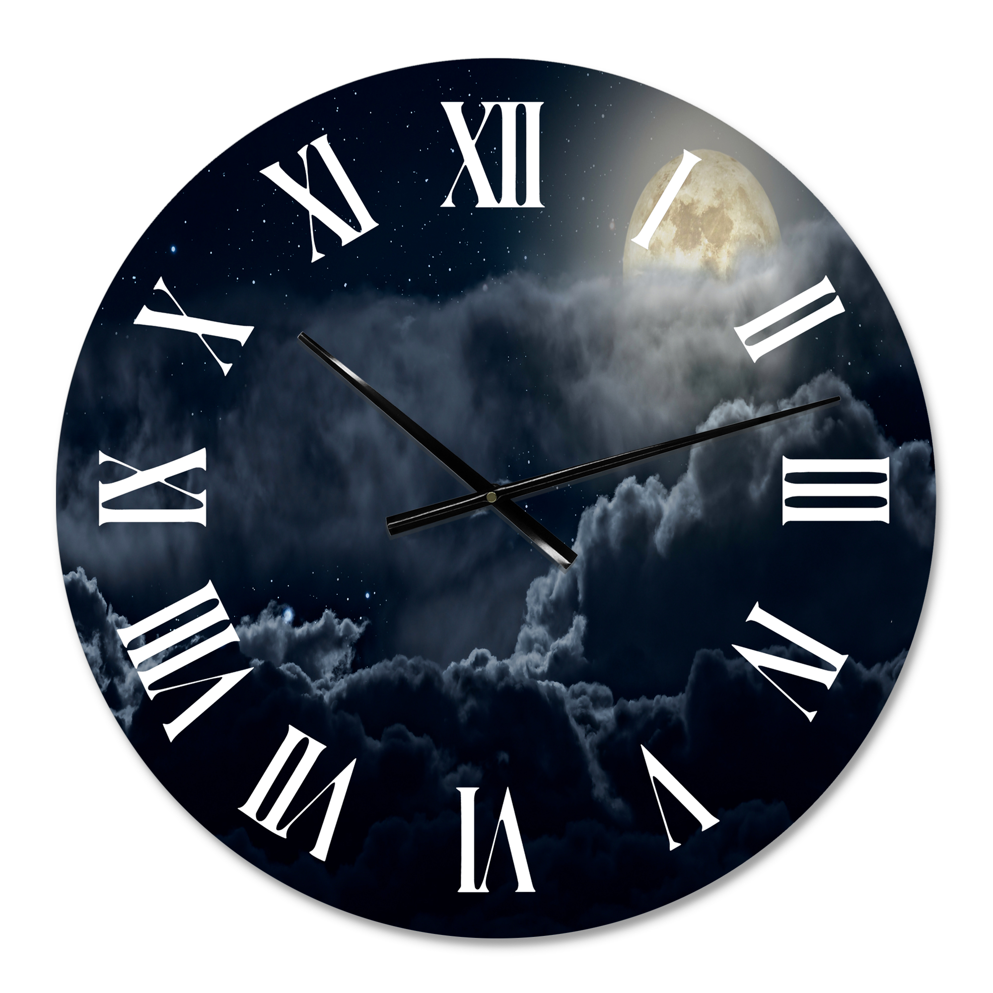 Designart 'Cloudy Full Moon Night' Nautical & Coastal Wall Clock