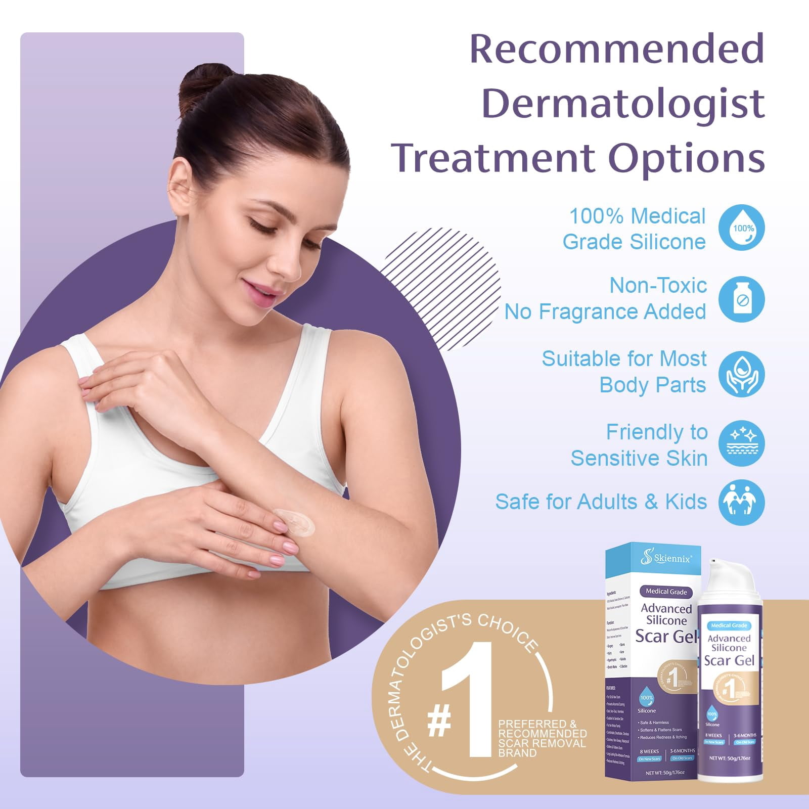 Skiennix Advanced Gel IRF13 1.76oz(50g), Silicone Cream for Surgical Scars, Reduces the Appearance of Scars from Stretch Marks, Burns, Injury, Keloids, Effective for Both Old & New Scars