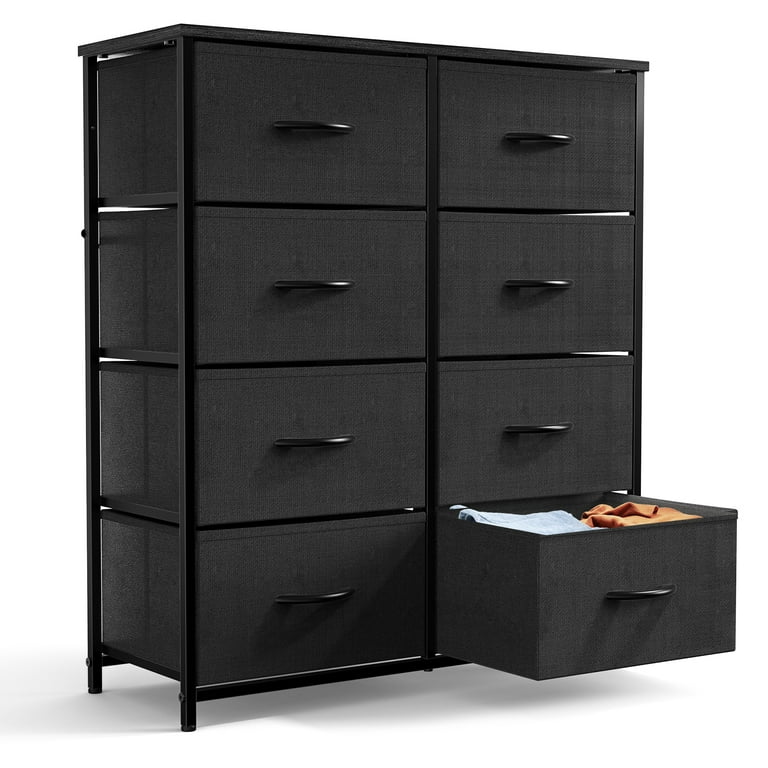 CONCETTA 8-Drawer Fabric Dresser, Black, Bedroom Storage Chest