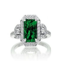 2 Carat Emerald Cut Emerald and White Diamond Halo Engagement Ring on 10k White Gold