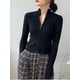 thumbnail image 4 of Cárdigan con cremallera para mujer, suéteres tejidos de manga larga con cuello levantado, suéter corto de moda coreana para primavera y otoño, 4 of 5