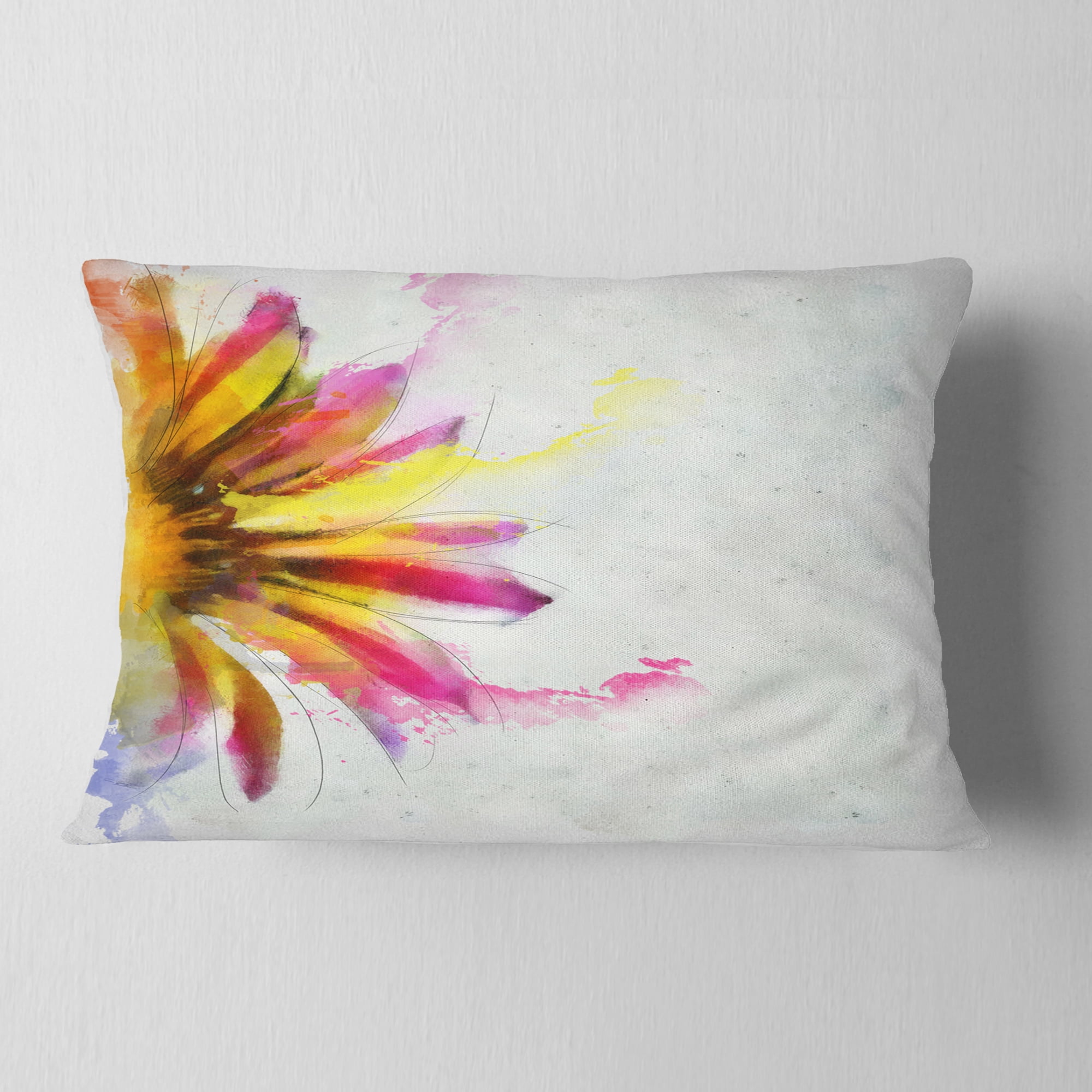 Designart Large Sunflower Sketch Watercolor - Floral Throw Pillow - 12x20