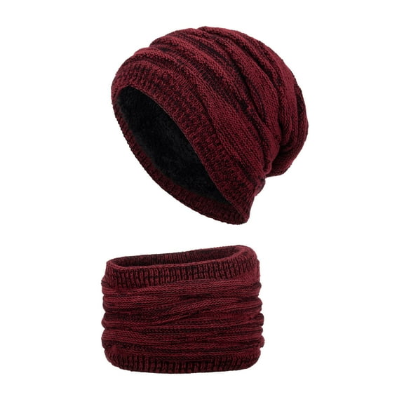 Prolriy Beanies Hats Men Hat Neutralautumn and Winter Solid Color Wool Hat Thickened Warm Ear Cold Knitted Hat Scarf Two Piece Set Winter Hats for Women A