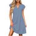 thumbnail image 4 of Blmnix Peplum Dress for Women with Pockets Shift Striped Dress Dresses Short Sleeve V-Neck Mini Adaptable Womens Dresses Summer S, 4 of 6