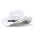 thumbnail image 2 of HNMKIU Kids Straw Hat Western Cowboy Style Solid Color Fedora for Boys Girls Daily Casual Beach Sun Protection, 2 of 3