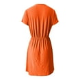 thumbnail image 4 of Women's Swimsuit Cover Ups - V Neck Drawstring Slit Eyelet Embroidery Beach Dress, Flowy Short Sleeve, 4 of 5