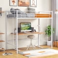 thumbnail image 5 of Gymax Twin Size Loft Bed Heavy Duty Metal Loft Bed Frame w/ Safety Guardrail White, 5 of 10