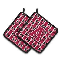 Letter A Football Crimson and White Pair of Pot Holders