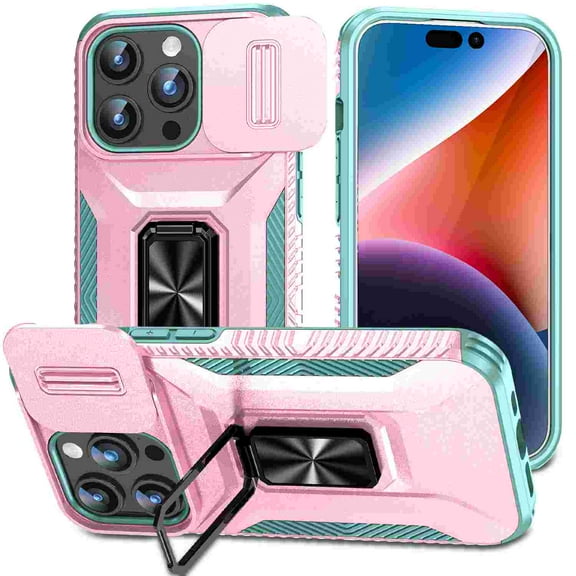 TECH CIRCLE for iPhone XS Max TPU PC Hybrid Armor Case [Slide Camera Cover][Built-in Ring Holder Kickstand] Military Grade Full Body Shockproof Rugged Dual-Layer Protective,Rosegold