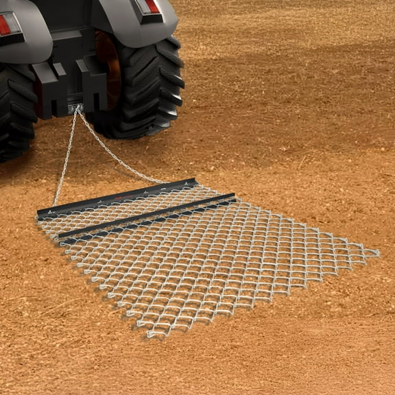 5 ft x 4 ft Lawn Leveling Drag Harrow, Pull-Behind Rake for Grass, Dirt, Gravel, Compatible with ATV UTV Tractor