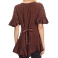 thumbnail image 2 of Sakkas Sayle Long Star Embroidered Blouse Shirt Top With Button Front And Ruffles - Chocolate - L/XL, 2 of 5