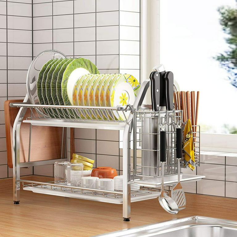 Dish Rack Stainless Steel 3 Tier Dish Drying Racks and Drainboard Set Dish  Racks for Kitchen Coutertop Cutlery Holder Sink Organizer with Cutting  Board Holder Utensil Holder Drain Board 