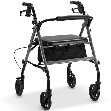 Gasky Foldable Rollator Walkers with Seat ,Steel Rolling Walker for Seniors, Height Adjustable & 6 wheels,300lbs,Gray