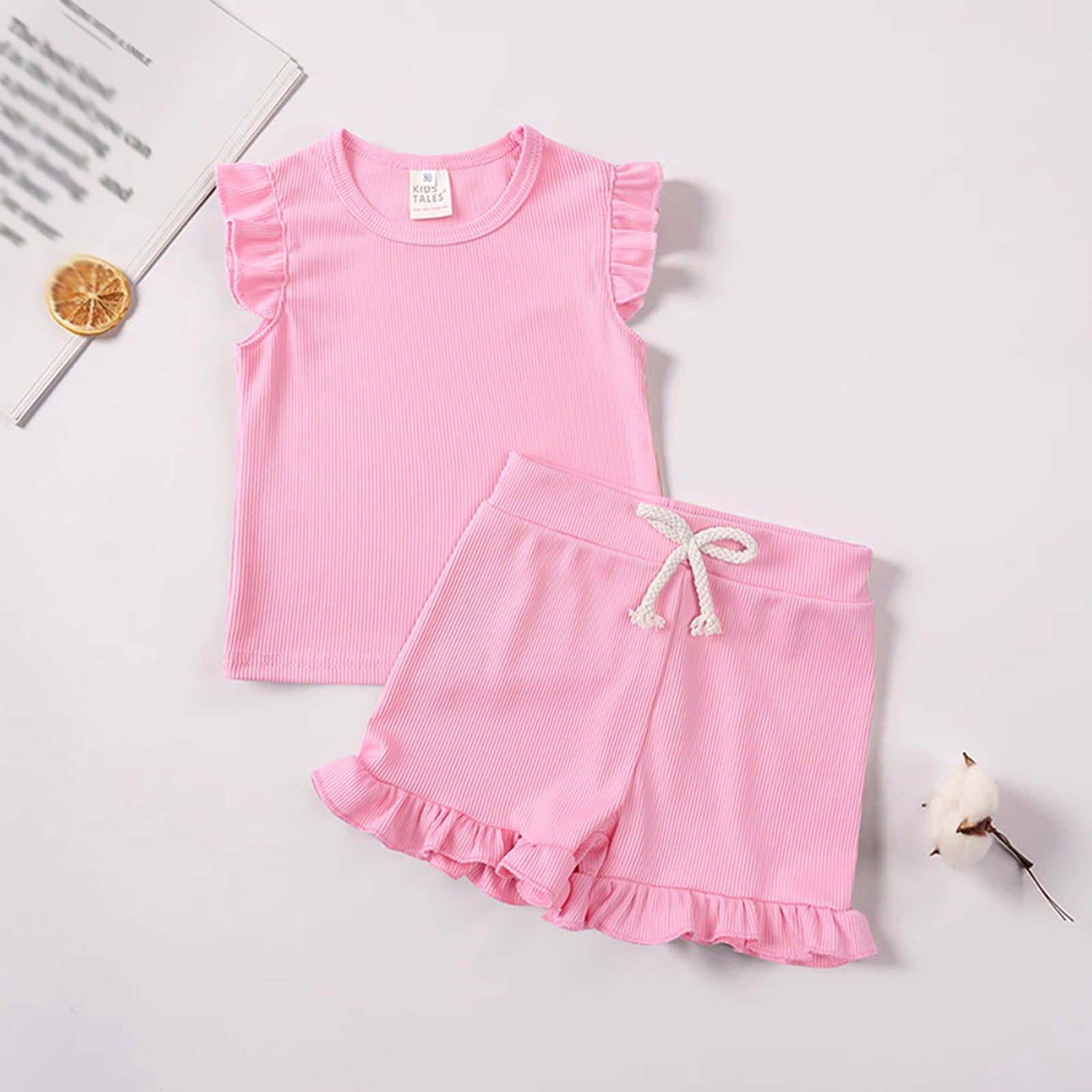 HCNTES Toddler Baby Girl Summer Outfit Heart - Shaped Graphic Short Sleeve Shirt T - Shirt Tops + Elastic - Waist Jean Shorts Set,3-4 Years Pink