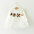 thumbnail image 2 of Toddler Spring Dress Kids Floral Ribbed Long Sleeve Mesh Embroidered Tulle Ball Gown Dress Girls Dresses White 3-6Months, 2 of 3