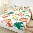 thumbnail image 3 of Feelyou Kawaii Cartoon Monkey Twin Sheet Sets for Kids, Jungle Green Palm Leaf Twin Fitted Sheet, Cute Rustic Animal Flat Sheet, Super Cozy Room Decor, 3-Piece, 3 of 7