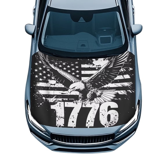 HUISEFOR Black American Flag Eagle Car Hood Cover Elastic Fabrics Car Hood Cover Protector All-Season Protection Cars Exterior Accessories Personalized Fits for Most Cars
