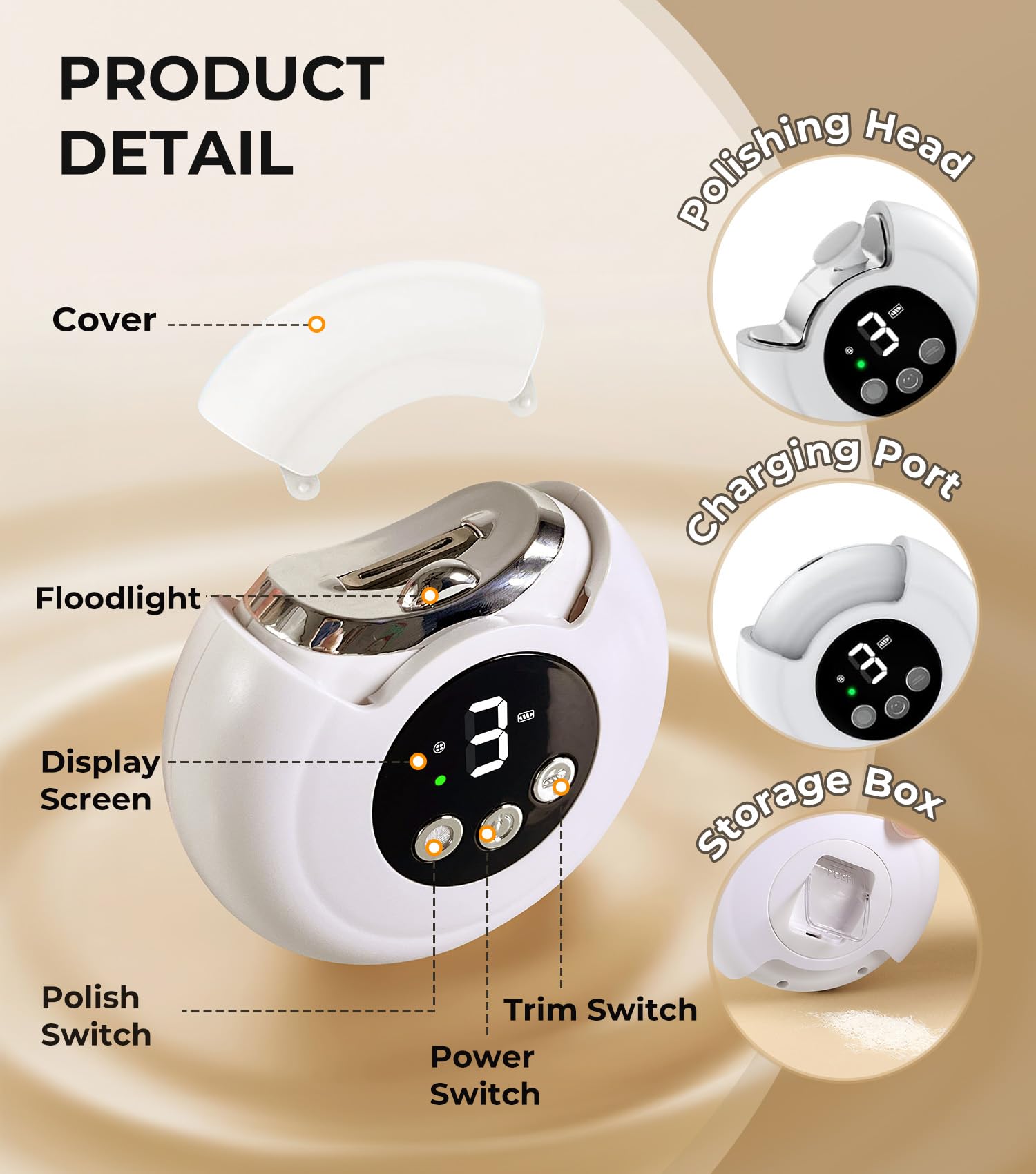 3 in 1 Electric Nail Clipper, Portable Electric Toenail Clippers for Seniors with Light, 3 Speed Automatic Electric Nail Trimmer, Rechargeable Fingernail Clipper Electric Polishing，white