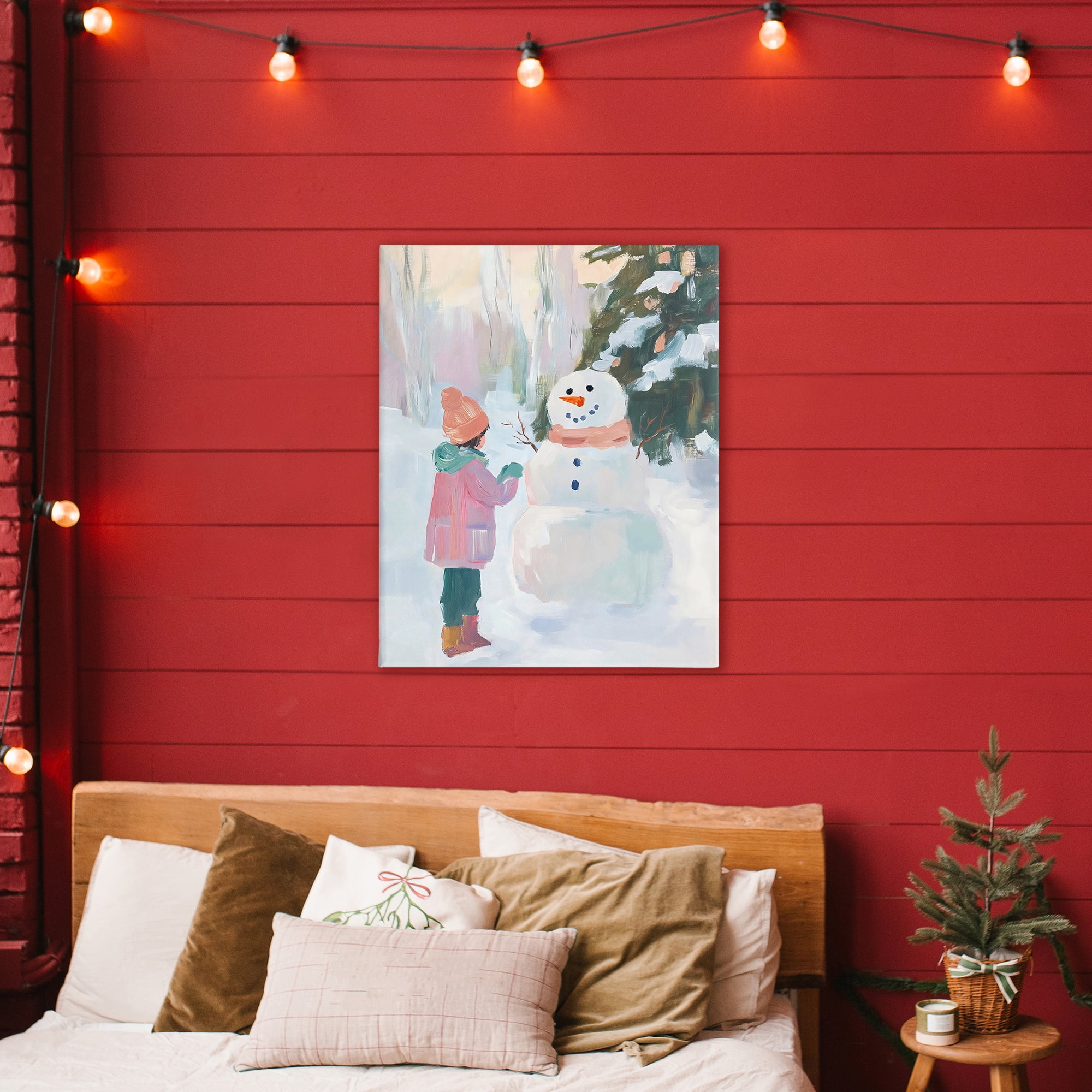 Stupell Industries Girl & Snowman in Winter Canvas Wall Art, design by The Prints Vibe