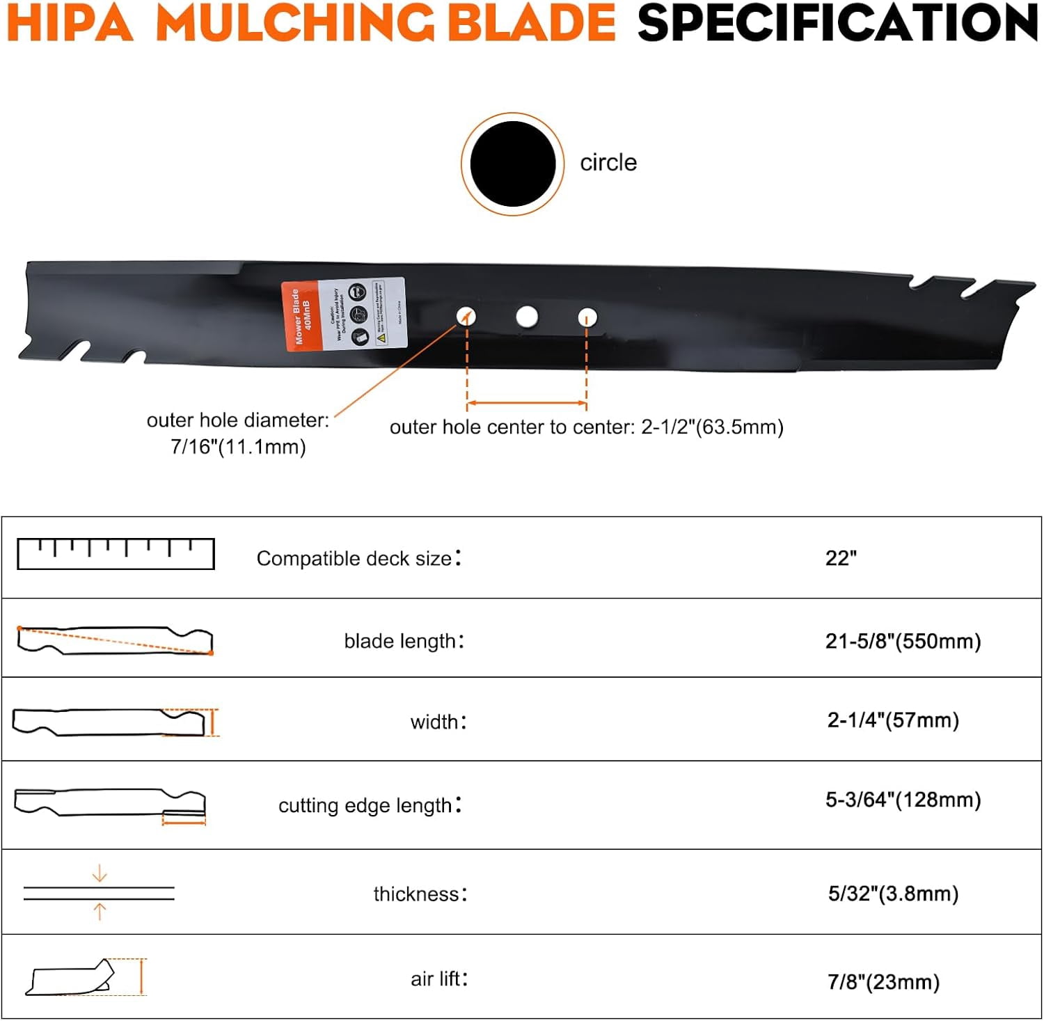 Hipa 131-4547-03 Mulching Blade Set for Toro 22 Inch Recycler Lawn Mower Tractor Model Parts Replace 108-9764-03 Pack of 1