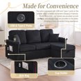 thumbnail image 6 of MOONMISS Corduroy Upholstered L-shaped Pull-Out Storage Sectional Sofa with Storage Ottoman,USB Charging,Cup Holder-Black, 6 of 8