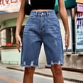 thumbnail image 4 of Pantalones cortos vaqueros rasgados de cintura alta para mujer, pantalones cortos vaqueros de calle perforados con flecos de piel a la moda, pantalones cortos de cinco puntos 2023, 4 of 5