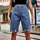 thumbnail image 4 of Pantalones cortos vaqueros rasgados de cintura alta para mujer, pantalones cortos vaqueros de calle perforados con flecos de piel a la moda, pantalones cortos de cinco puntos 2023, 4 of 5