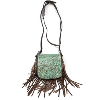 Western Genuine Leather Floral Tooled Fringe Womens  Genuine Leather Satchel Tote Crossbody Bag with Fringe main image 0
