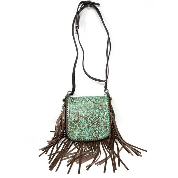 Western Genuine Leather Cowgirl Crossbody Messenger Fringe Laser Cut Purse Bag