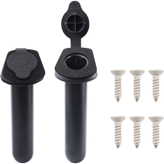 2 Pack Kayak Deck Plastic Flush Mount Fishing Boat Rod Holders with Cap Cover Fishing Tackle Accessory Tool Black