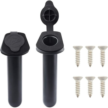 2 Pack Kayak Deck Plastic Flush Mount Fishing Boat Rod Holders with Cap Cover Fishing Tackle Accessory Tool Black
