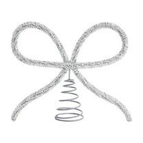 Silver Christmas Tree Topper Bow, Metal Rhinestone Bow Tree Topper for Holiday Decor, Festive Party Ambiance Decoration