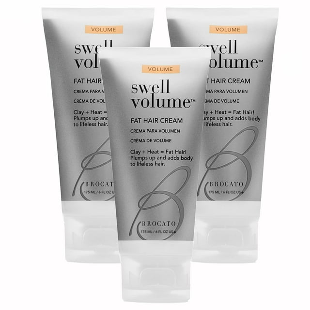 Crema para el cabello Brocato Swell Volume, paquete de 3, 6 onzas: crema voluminizadora y espesante para hombres y mujeres | La crema voluminizadora para cabello graso activada por calor da forma y ag