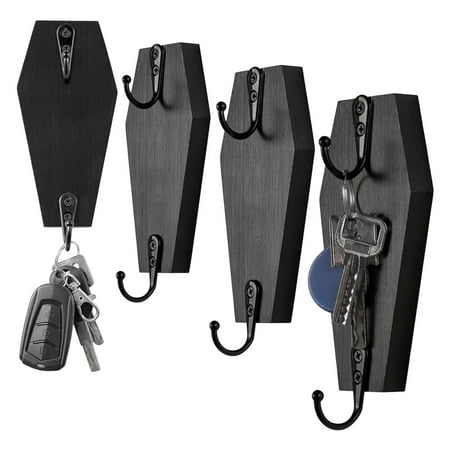 

Yanerim 4Pcs Wall Hooks Spooky Gothic Home Decor Smooth Edge Burr Free Simple Installation Wooden Hanger Keys Holder