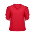 thumbnail image 4 of Camisa de Manga Corta con Cuello en V de las Señoras Casual, de Moda de Color Sólido para el Verano, 4 of 7