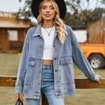 thumbnail image 3 of SWSMCLT Women's Jean Top Soft Jacket Long Sleeve Fall Pocket Ladies 80s Drop Shoulder Coat Oversized Spring Western Classic Blue Small, 3 of 5