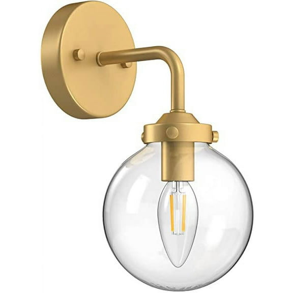 Gold Wall Sconces Indoor Industrial Gold Bedroom Wall Light Fixture Clear Glass Globe Wall Lamp for Bathroom Kitchen Living Room Vanity Hallway 