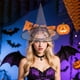 thumbnail image 5 of Sombrero de bruja de Halloween con diseño, sombrero elástico para disfraz de bruja para mujeres adultas, accesorios para fiestas, 5 of 7