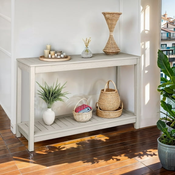 ModFusion 48" Indoor & Outdoor Console Table – Weather-Resistant, Adjustable Feet, Gray Teak Finish, Buffet & Bar Storage