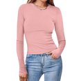 thumbnail image 2 of idosla Womens Long Sleeve Stretch Crewneck Ribbed T-Shirt Slim Fit Casual Basic Tops (Pink, M), 2 of 6