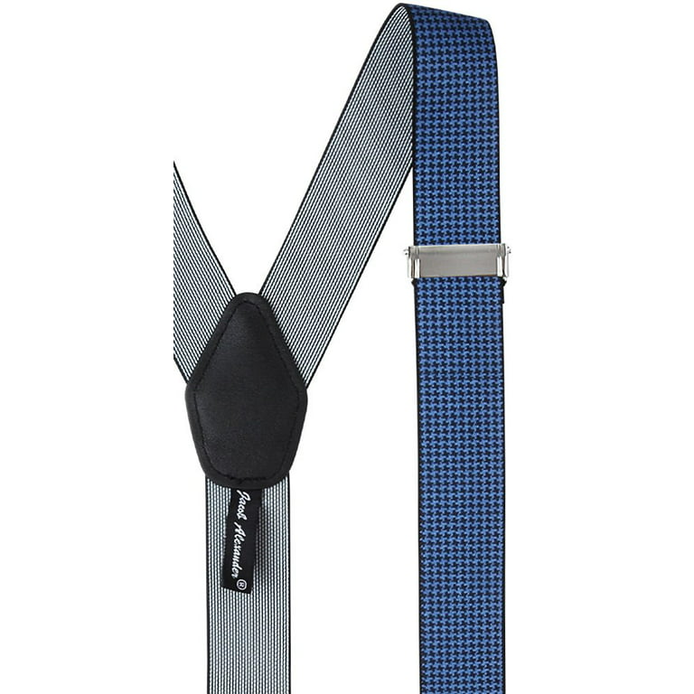 Men's Solid Fabric Suspenders Braces Convertible Leather Ends and Clips Y- Back - Steel Blue - Jacob Alexander