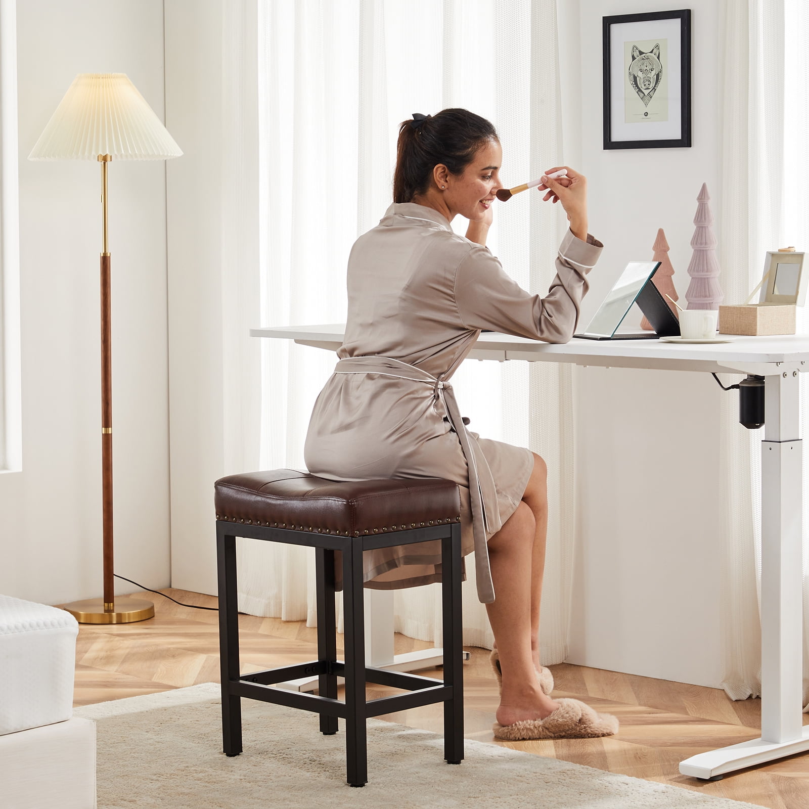 TrumanPick Saddle Bar Stool, Steel Frame with Footrest & Padded Seat for Kitchen Counter