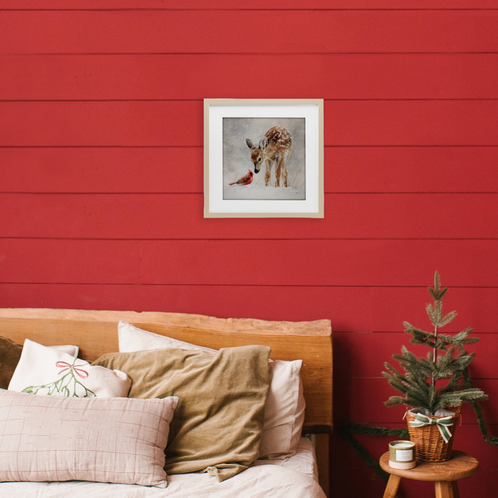Stupell Industries Little Fawn & The Cardinal Birch Framed Print Under Glass, design by Tina LeCour