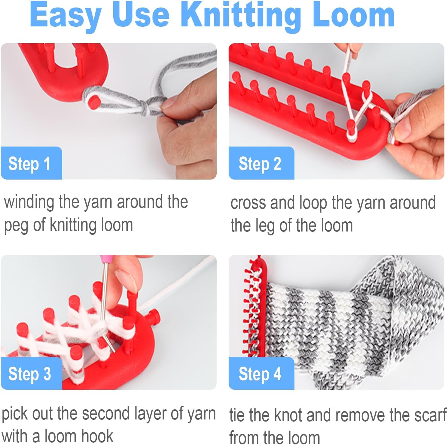 Long Knitting Loom Set with Instructions-Scarf Hat Blanket Loom Knitting Kit-Rectangular Knitting Looms for Beginners Kids Adults-Shawl Sweater Sock Knitting Looms for Crocheting