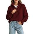 thumbnail image 3 of Womens Knit Mock Neck Sweater Solid Color Loose Fit Long Sleeve Button Up Pullover Tops for Fall Winter, 3 of 7
