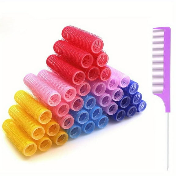 37 Pieces Self Grip Heatless Roller Set, Heatless Rollers Hair Curlers Salon HairDressing Curlers DIY Curly Hair Accessories
