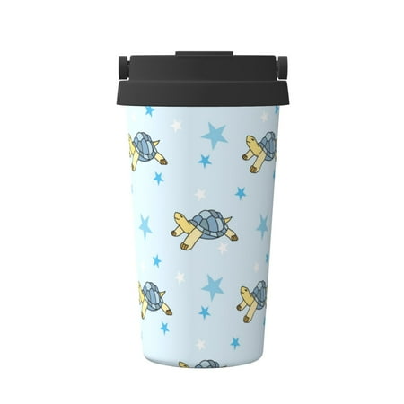 

Xecao Cartoon Turtle Pattern Insulated Coffee Mug with Handle & Flip Thermos Mug Water Bottle Coffee Tumbler Cup