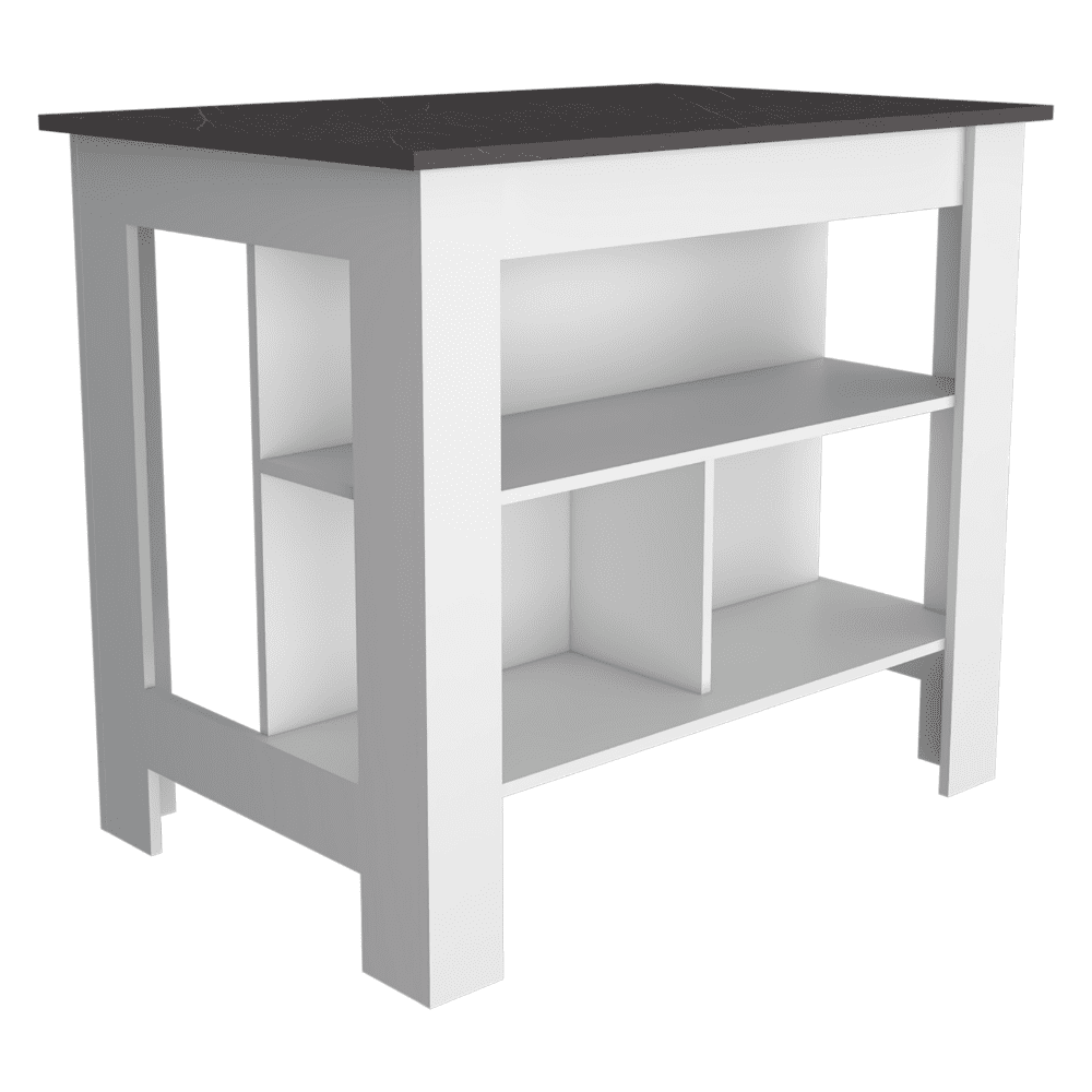 We Have Furniture Kitchen Island Dozza, Three Shelves, White / Onyx Finish